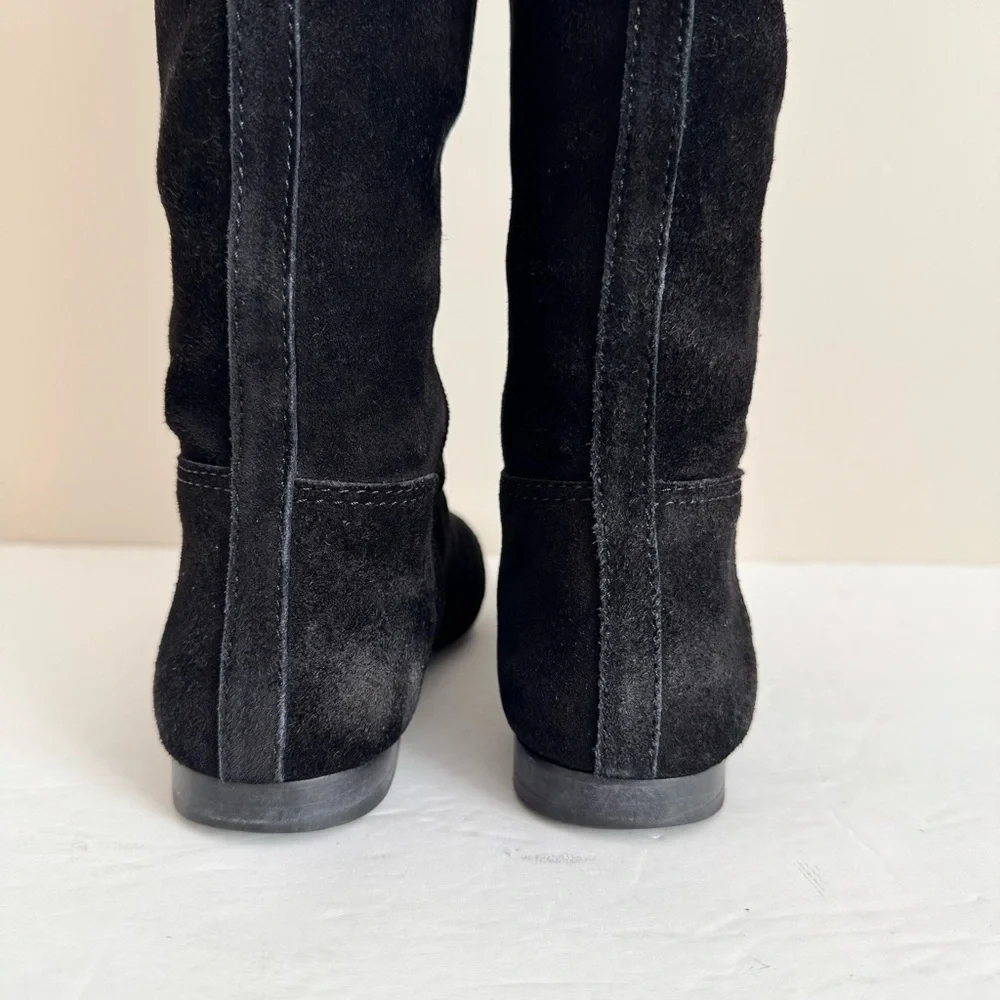 TORY BURCH Selma Black Suede Logo Riding Tall Boot Knee High size 5